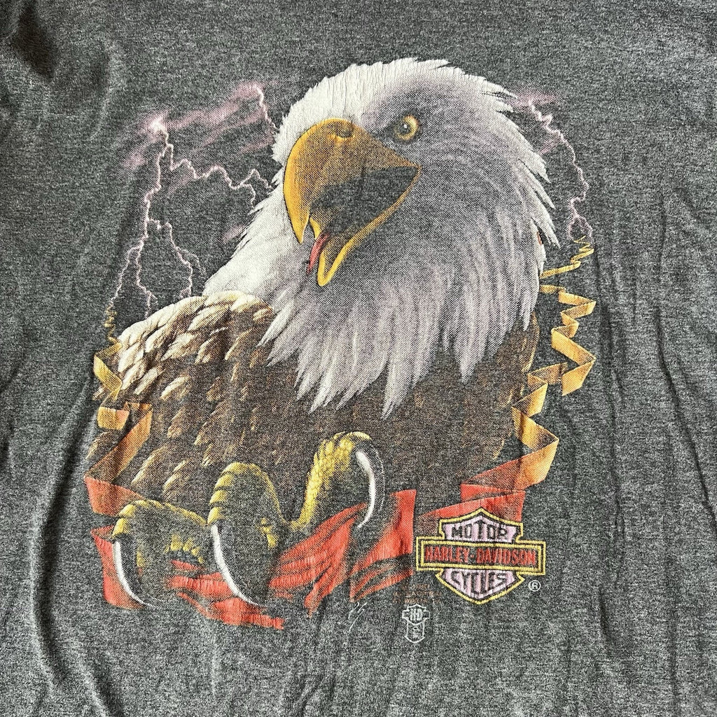 VINTAGE 1987 Harley Davidson 3D Emblem Bald Eagle Fort Worth TX Gray Faded