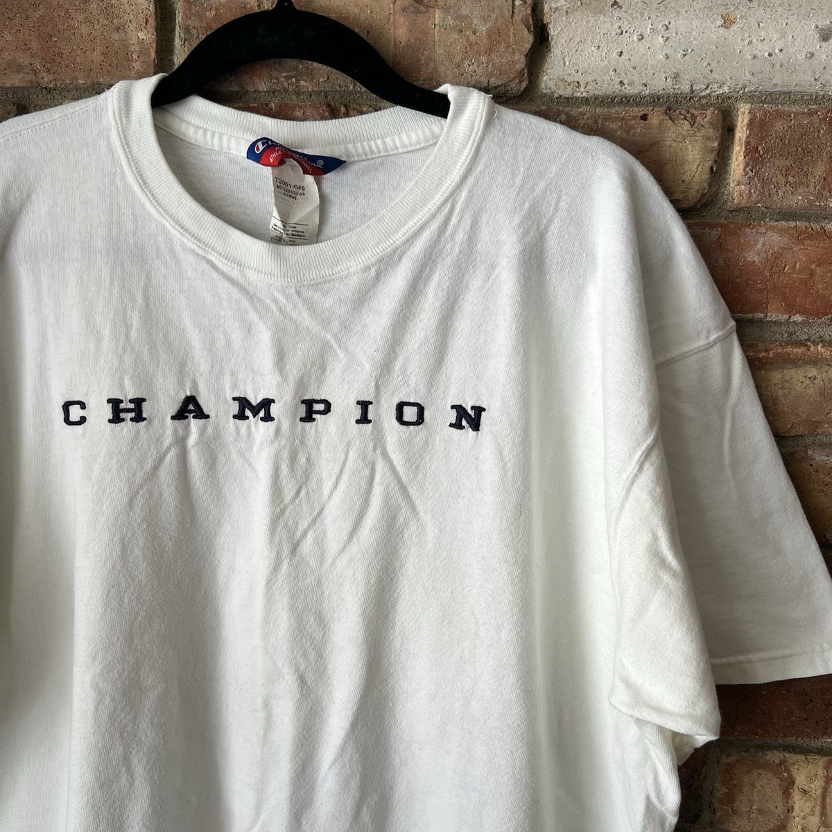 Vintage 90s XL Champion Spell Out White Blue Stitched BOXY Women's XL