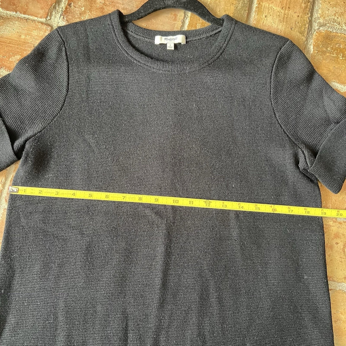 Madewell Black Wool Blend Women's S Waffle Knit Pullover Boxy Blouse Shirt
