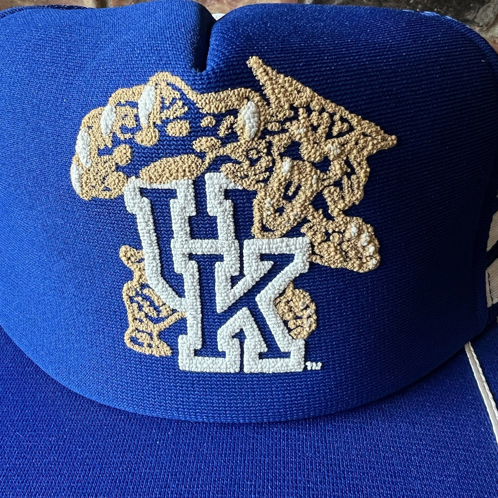 Vintage 80’s Kentucky Wildcats 3 Stripe SnapBack Trucker Hat Royal Blue Cap USA