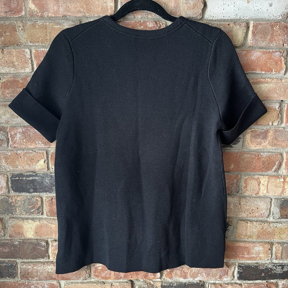 Madewell Black Wool Blend Women's S Waffle Knit Pullover Boxy Blouse Shirt