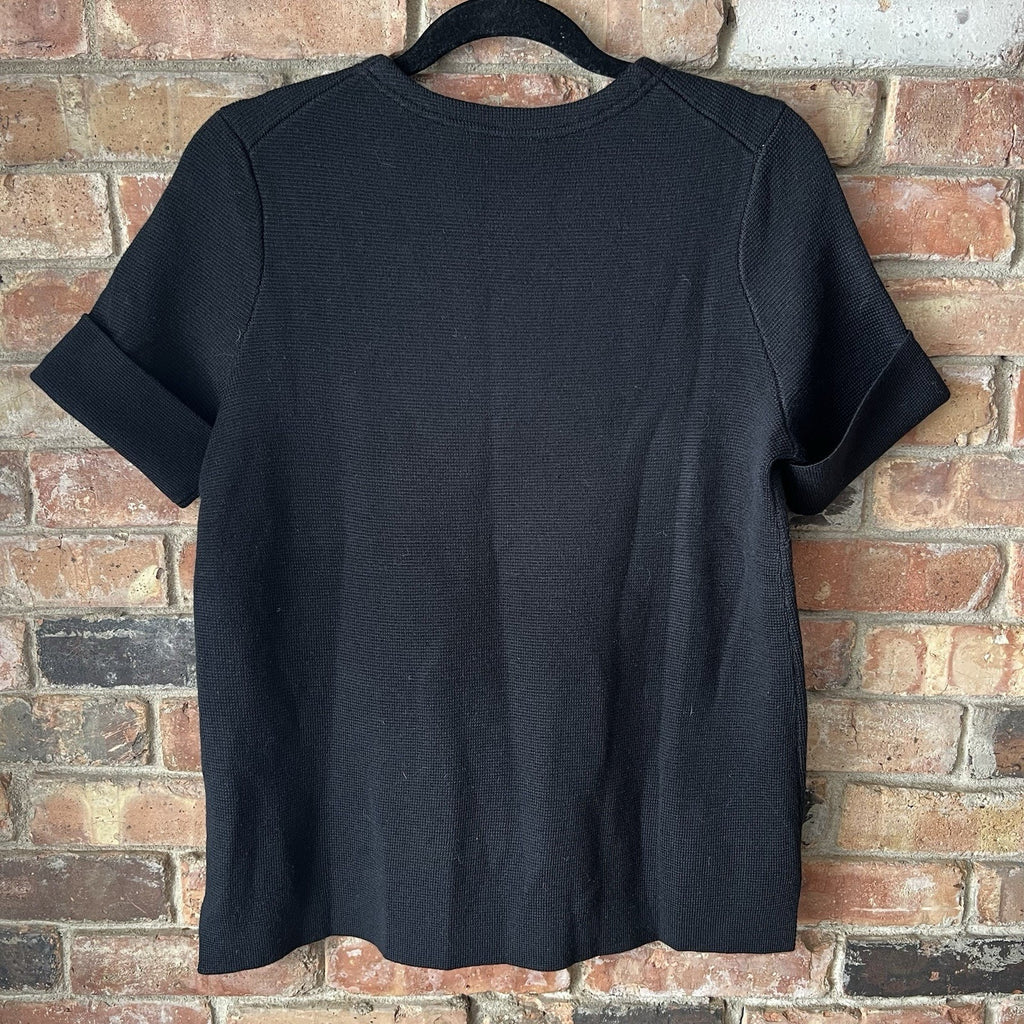 Madewell Black Wool Blend Women's S Waffle Knit Pullover Boxy Blouse Shirt